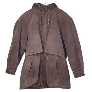 Kathy Ireland Leather Parka Vtg Removable Drawstring Hood Womens Size XL